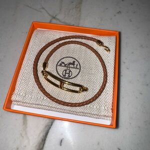 Brown Leather Bracelet with Gold Accents